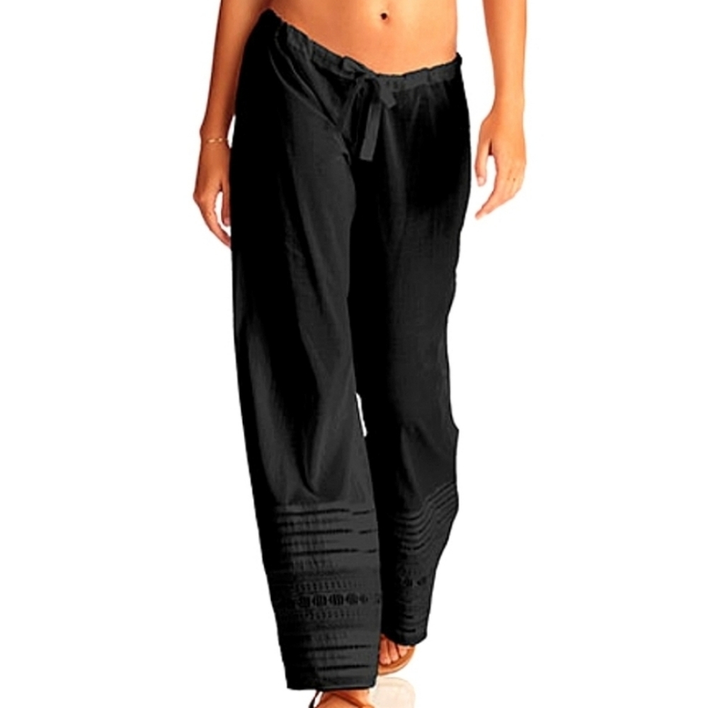 VITAMIN A Black Gold Coast Voile Malia Pant Cover-up ~ NWT